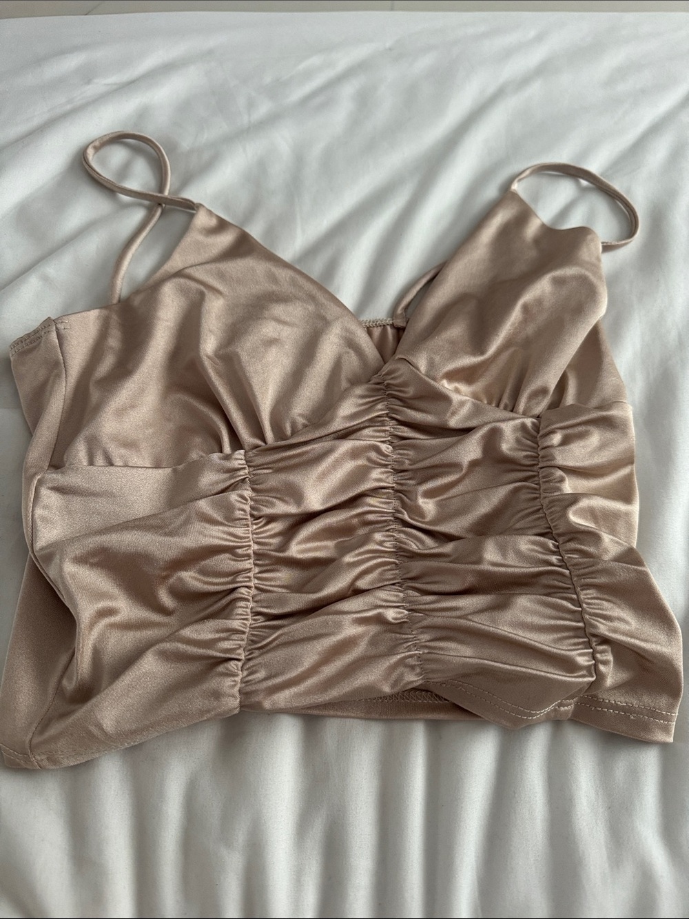 Ruched Satin Tank Top in Champagne